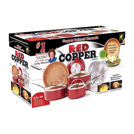 Red Copper BulbHead Ceramic Copper Cookware Set Red 10824